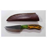 Damascus steel fixed-blade knife with sheath