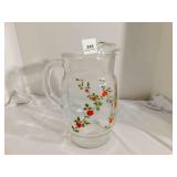 Vintage Red Rose Pattern Glass Pitcher