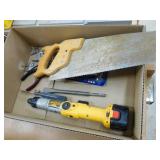 Assorted Tools, Dewalt Screwdriver, batteries