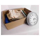 Kitchen Linens, Clock, Apron (1 box)