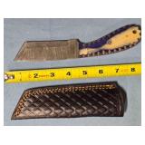 Tanto point knife w/carved wood handle.