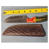 Straight blade knife w/wood handle & thong hole.