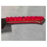 12" cleaver. Carved wood handle. Damascus steel.