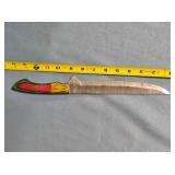 Straight blade kitchen knife. Two tone wood handle