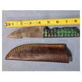 Damascus steel hunting knife w/carved wood handle