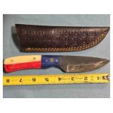 Drop point knife w/red, white & blue wood handle