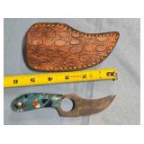 Trailing point blade knife w/jimping on spine.