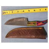 Straight blade hunting knife w/wood handle.