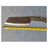 Cleaver. Carved wood handle. Damascus steel.