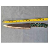 13" Drop point blade knife. Carved wood handle.