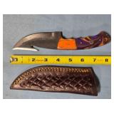 Trailing point knife w/gut hook. Damascus steel