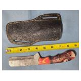 Sheepsfoot blade knife w/guard. Damascus steel.
