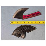 Ulu knife w/carved wood handle. Damascus steel.