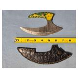 Ulu knife w/carved wood handle. Damascus steel.