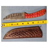 Straight blade knife w/carved wood handle