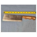 Kitchen cleaver w/carved wood handle.