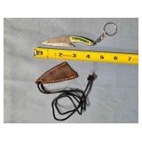 Keychain knife w/embossed leather sheath.