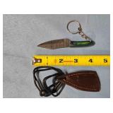 Keychain knife w/embossed leather sheath.