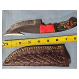 Trailing point knife w/gut hook. Damascus steel