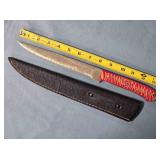 Filet knife w/carved wood handle & thong hole