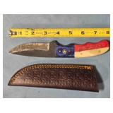 Drop point knife w/red, white & blue wood handle