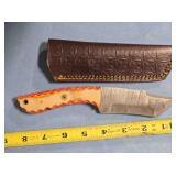 Tanto point knife w/carved wood handle/thong hole