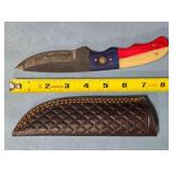 Drop point blade knife. Damascus steel.