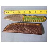 Bowie-style knife w/carved wood handle