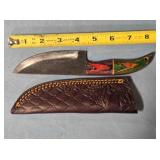 Straight blade knife w/carved wood handle