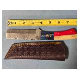 Sheepsfoot blade knife w/red, white & blue handle