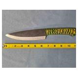 Drop point kitchen knife. Carved wood handle.