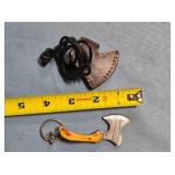 Hatchet blade knife w/keychain. Damascus steel.