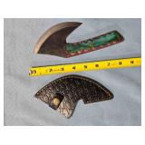 Ulu-style knife w/carved wood handle.