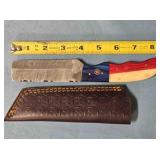 Sheepsfoot blade knife w/red, white & blue handle