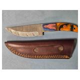 Straight blade knife. 8" length. Damascus steel.