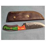 Drop point knife w/wood handle & Lanyard hole.