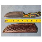 Straight blade hunting knife. Damascus steel.