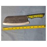 Cleaver. Damascus steel. Carved wood handle.