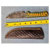Straight hunting knife w/jimping on spine.