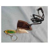 Small trailing point knife w/key chain & 13" cord