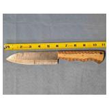 Drop point kitchen knife w/carved wood handle.