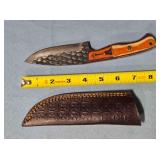 Drop point knife w/two-tone wood handle.