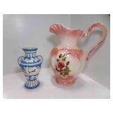 Vintage JAPAN Double Handle Blue & White Vase w/