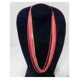 Gold Tone & Red Multi Strand Necklace