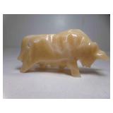 4ï¿½" Hand Carved Onyx Bull  Tip of Horn is Chipped