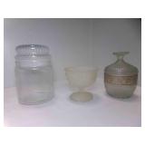 Frosted Glass Vanity Jar w/Scroll Band - Swirl