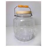 8" Tall Vintage Barrel Shaped Glass Storage Jar
