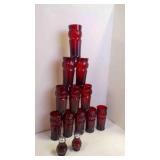 Vintage 7"  Ruby Red Glass Set of 13 & Matching