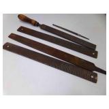 5 Vintage Metal Files 1 w/OLD Wooden Handle