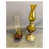 2 Vintage Amber & Brown Oil or Kerosene Lamps